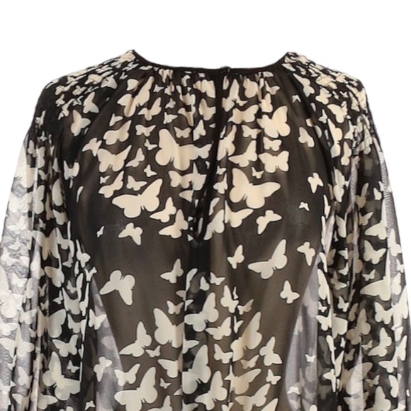 🌺 Zara Sheer Butterfly Print Lightweight Boho Peasant Blouse Size S - Picture 3 of 11